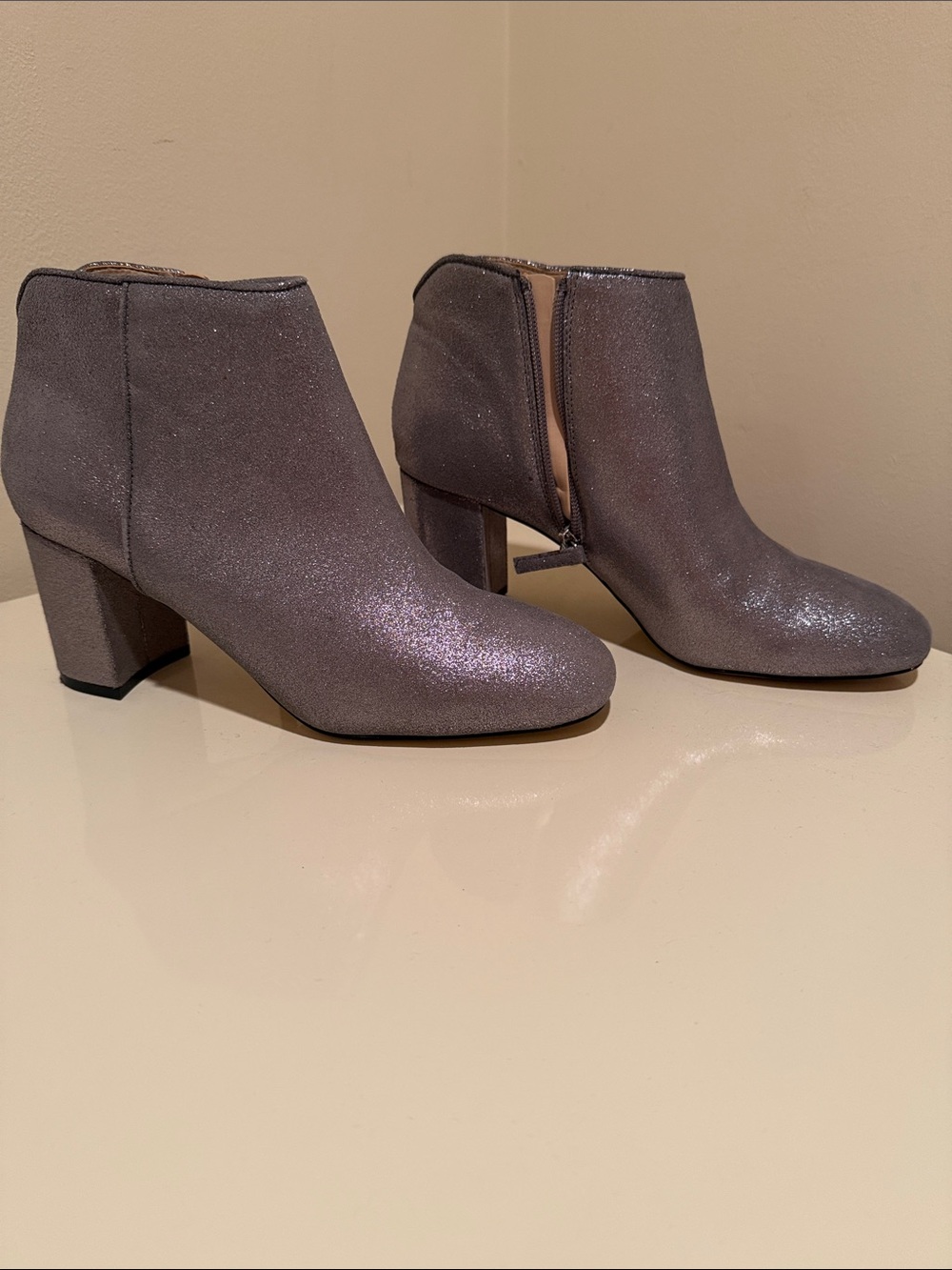 White House Black Market Metallic Silver Glitter Ankle Boots